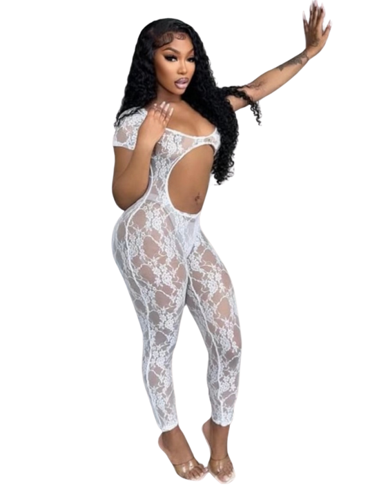 Ms. Grippy Lace Jumpsuit White