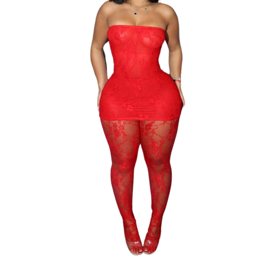 'High Props' Red Lace Dress Set